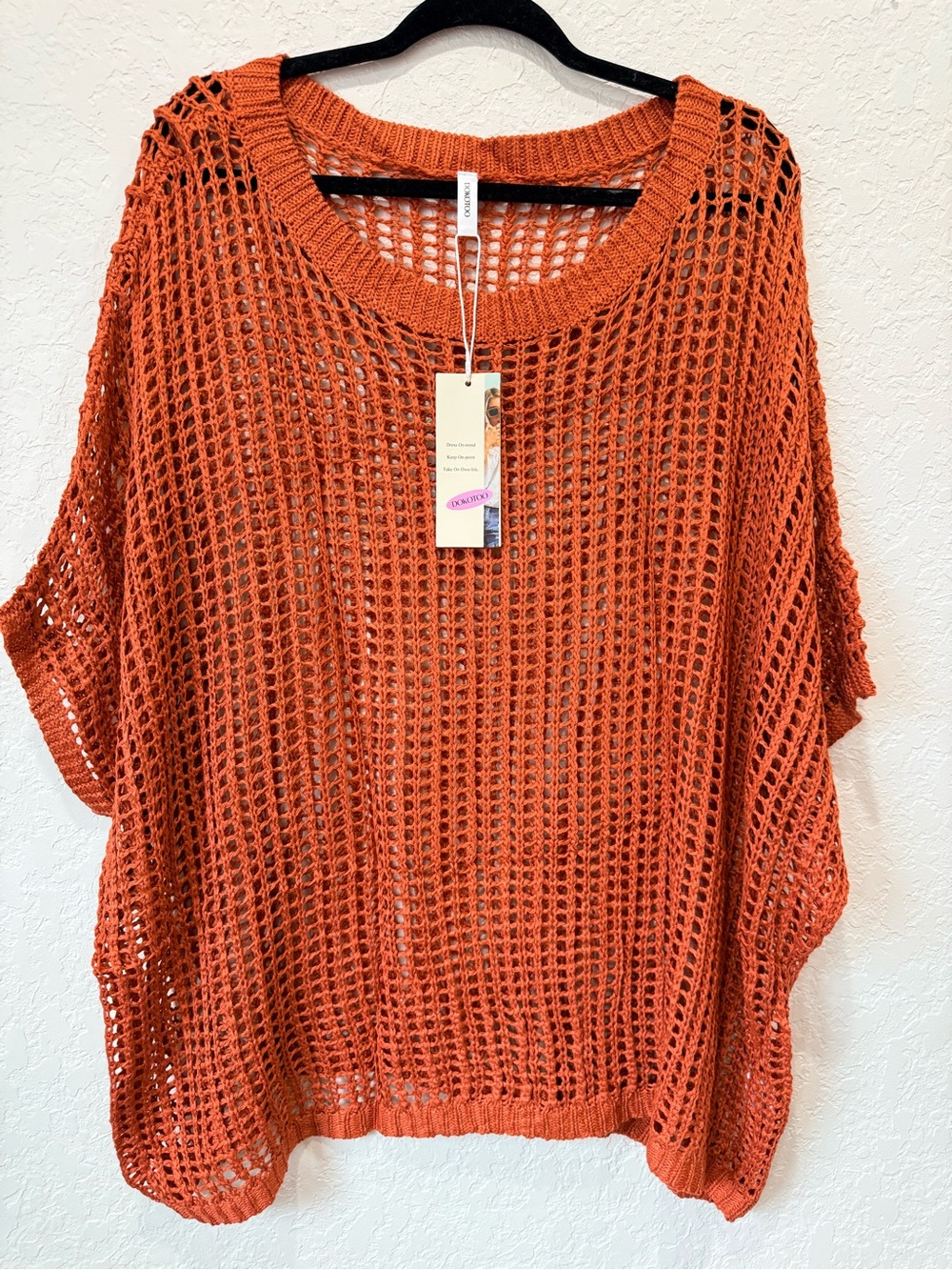Relaxed Open-Knit Swim Cover-Up in Rust Orange
